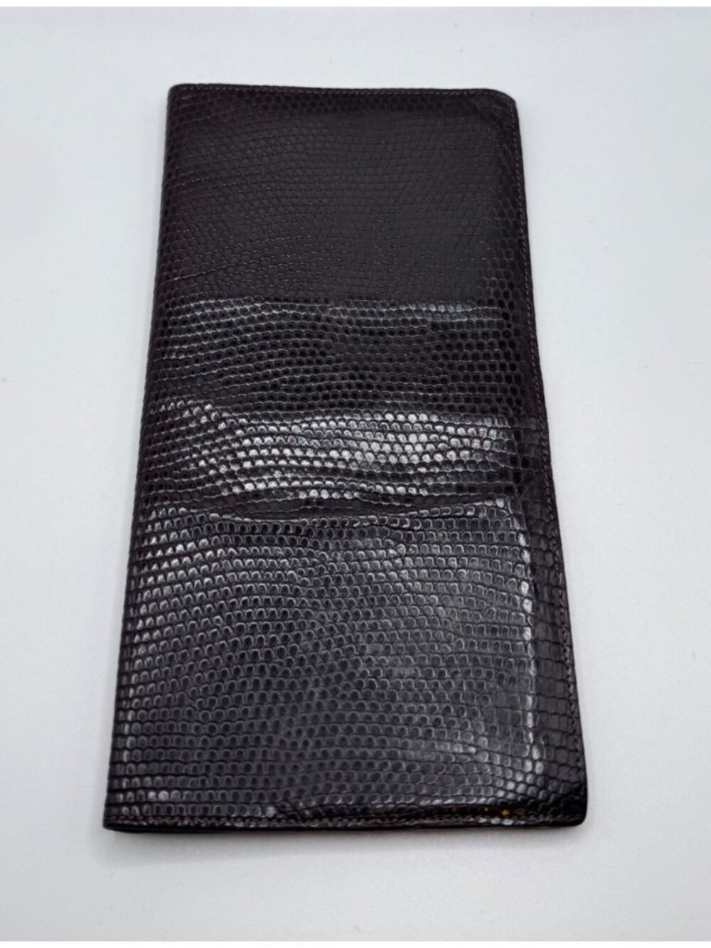 Tiffany & Co Embossed Brown Leather Slim Wallet Checkbook Cover Card Holder
